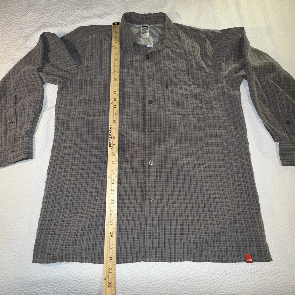 North Face Shirt Mens Large Gray Plaid Short Sleeve Button Up Outdoors Hiking‎